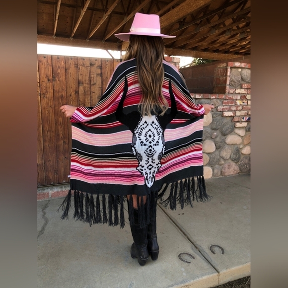 Bohemian cow skull serape Ruana - Picture 3 of 4